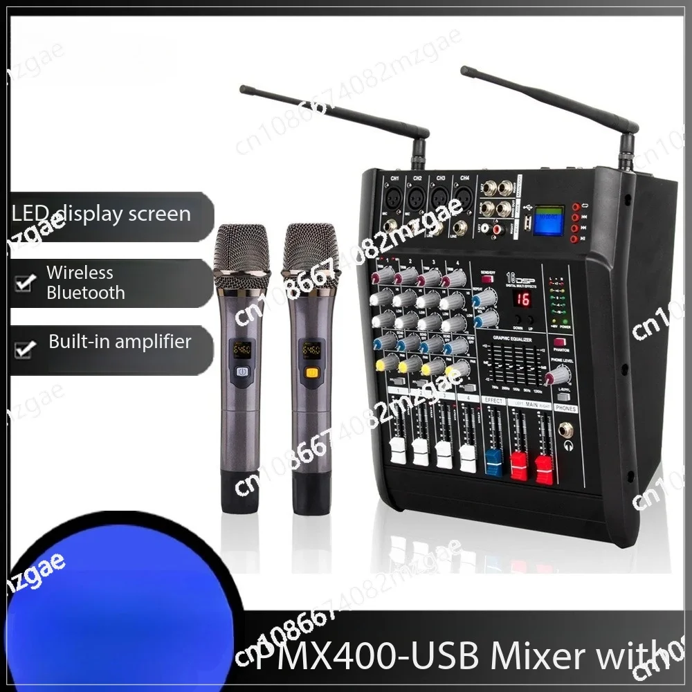All-in-One Powered Mixer PMX400-USB, Bluetooth Connectivity & Wireless Mic for Karaoke, Conference and Live Performances