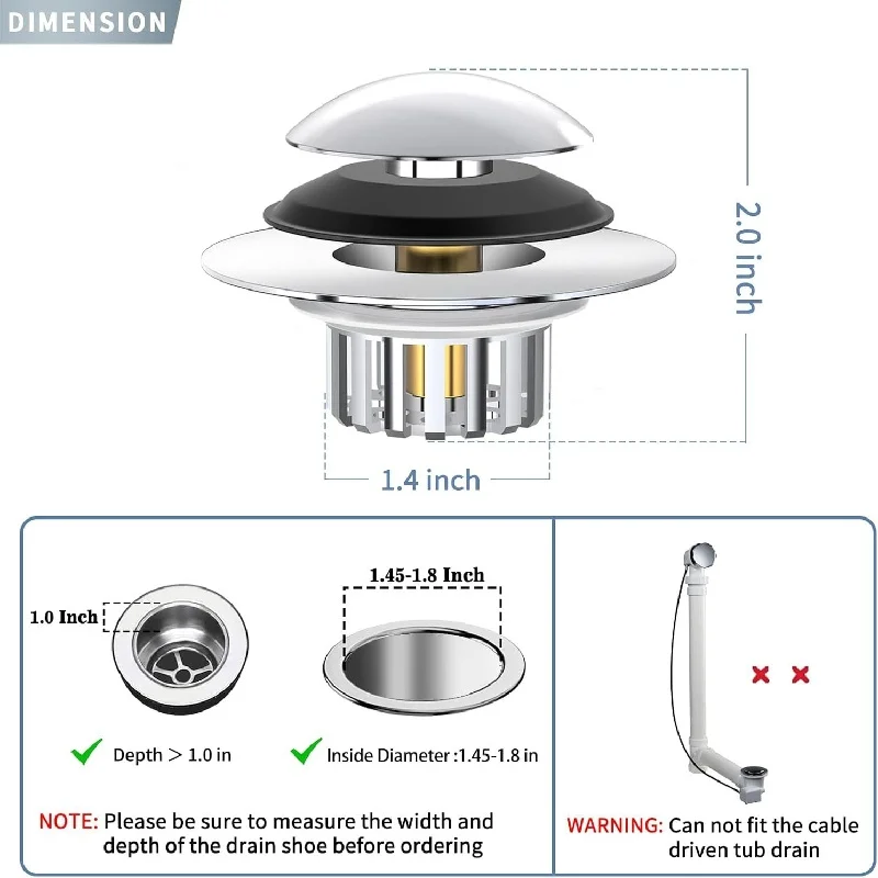3 In 1 Pop Up Sink Strainer Universal Drain Filter Hair Catcher Sealed Odor-Proof Bounce Core Bathtub Stopper Bathroom Tool