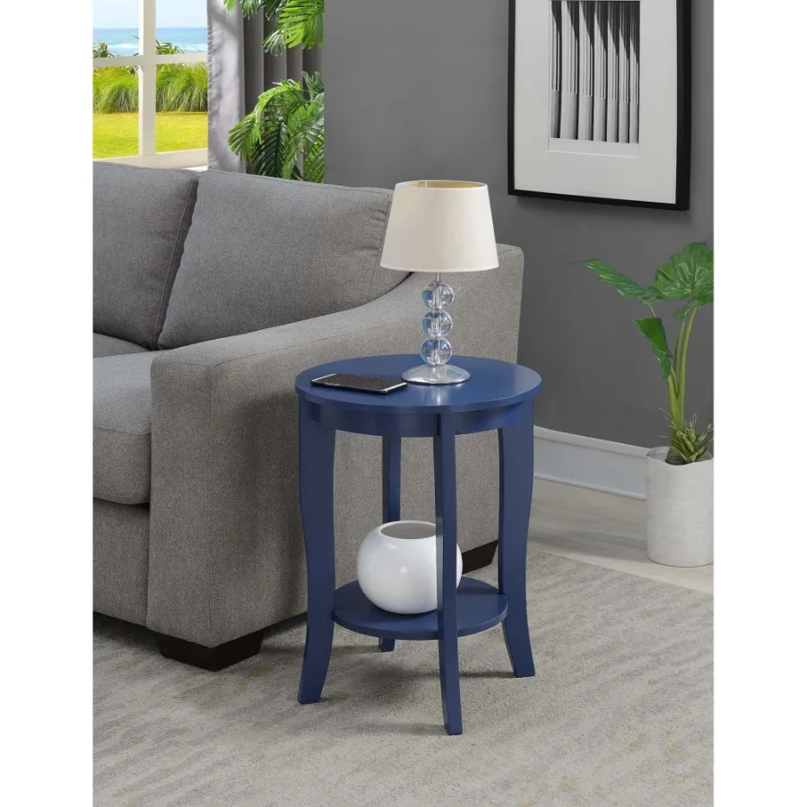 

American Heritage Round End Table with Shelf Cobalt Blue