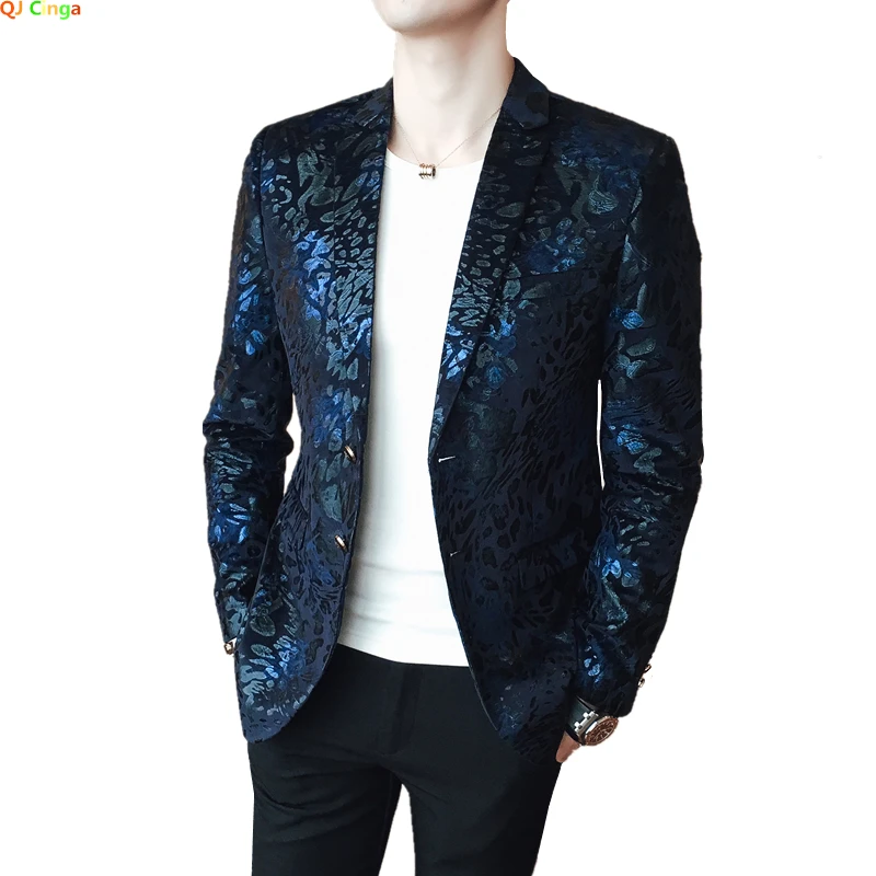 Luxury Printed Dress Coat Men, Stylish Slim Suit Jacket, Wedding Party Tops Gold Silver Blue Black Blazer M-4XL 5XL