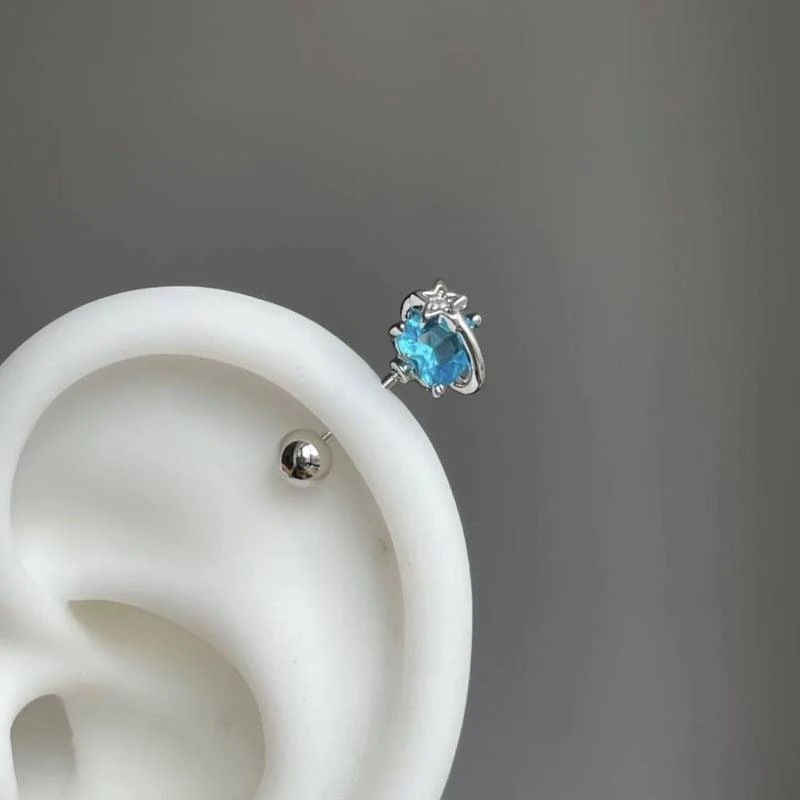 1 PCS Cute Blue Love Zircon Planet 316L Stainless Steel Ear Bone Nail for Women New Fashion Allergy Prevention Jewelry Gifts
