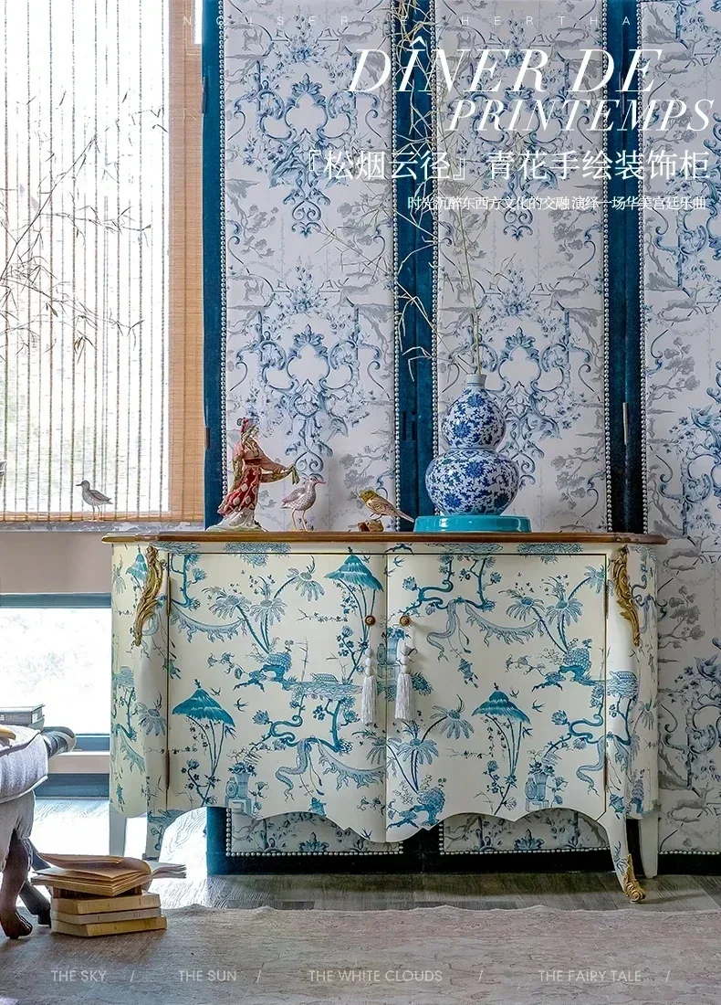 New style French Chinese style decorative cabinet blue and white hand-painted imported locker