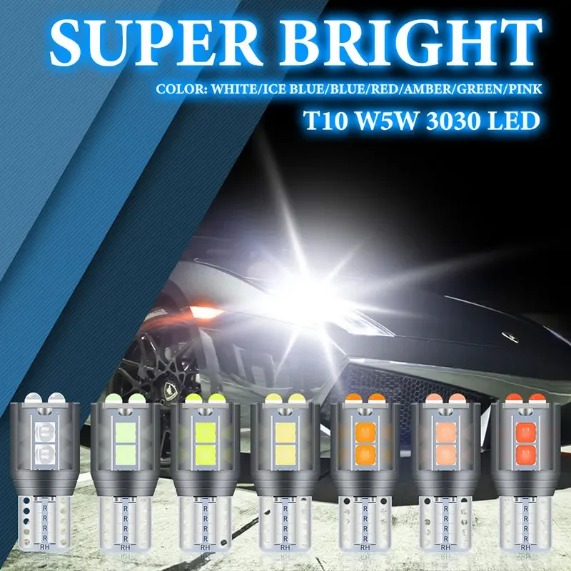 2pcs Super Bright T10 W5W LED Car Bulb Wedge Position lamp Side clearance lamp Canbus Signal Lamp License plate light Dome light
