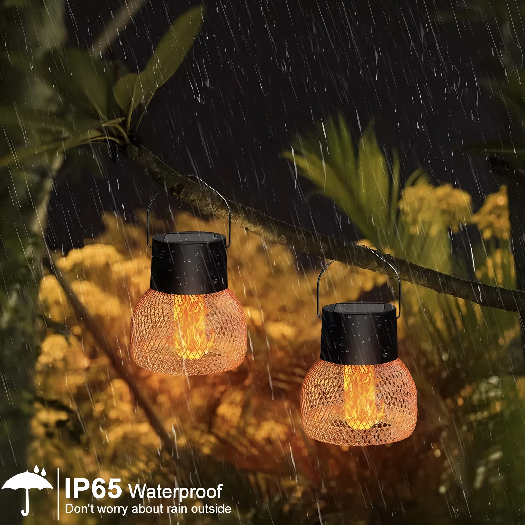 4PCS Solar Flame Hanging Lights Outdoor IP65 Waterproof Decorative Hanging Lantern with Clip Handle for Yard Fence Tree Garden