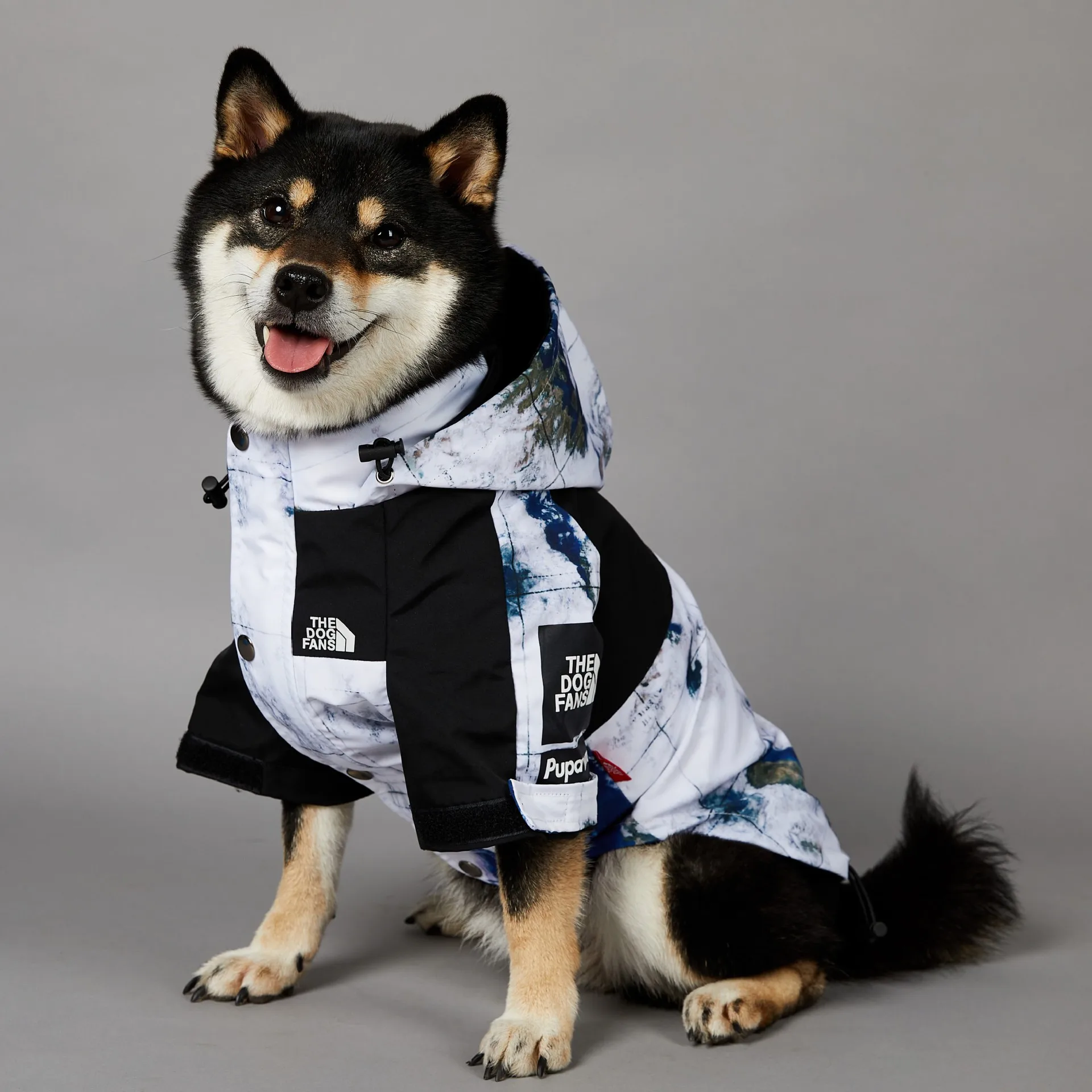 

Satellite Map Pattern Windproof Waterproof Dog Jacket Large Breed Outdoor Raincoat Reflective Pet Clothing North Dog Design