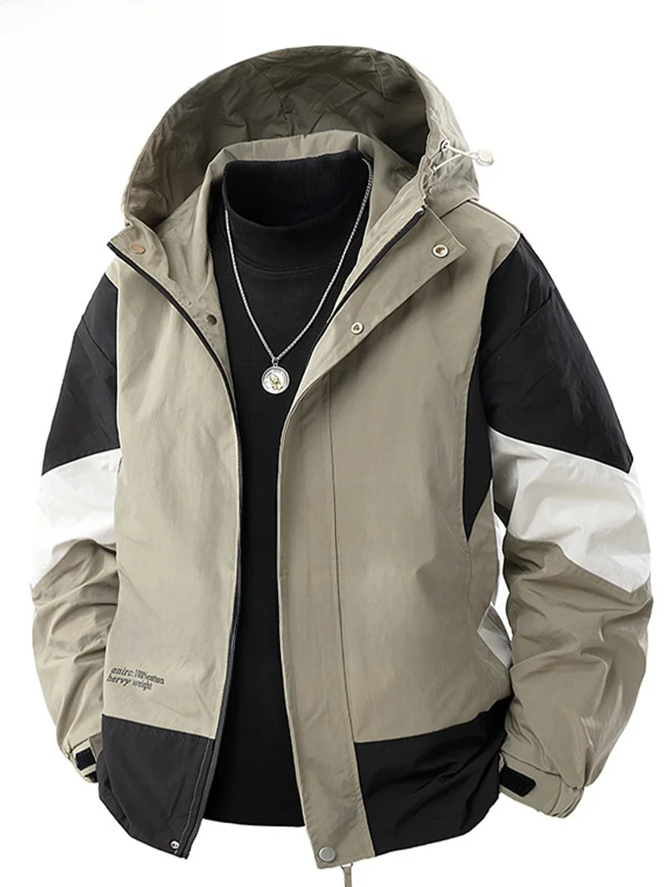 

Large Size Hooded Jaet for Men Casual Spring 2025 New Workwear Polyester Fiber Warmth Outerwear Zipper Closure Side kets
