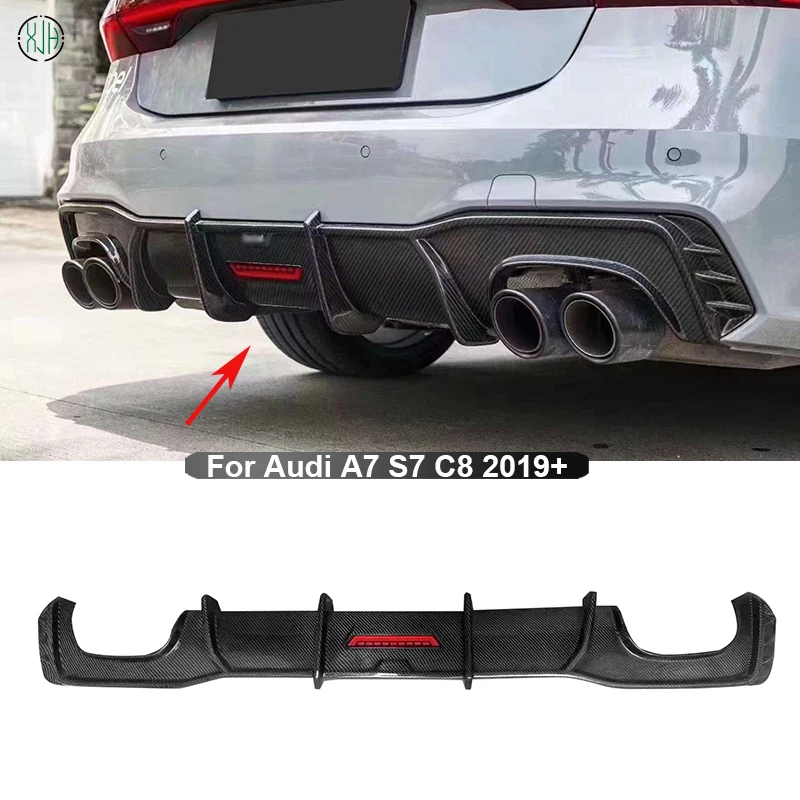 For Audi A7 S7 C8 2019+ Carbon Fiber Back lip Car Rear Bumper Lip Diffuser Spoiler Parts Upgrade Body kit