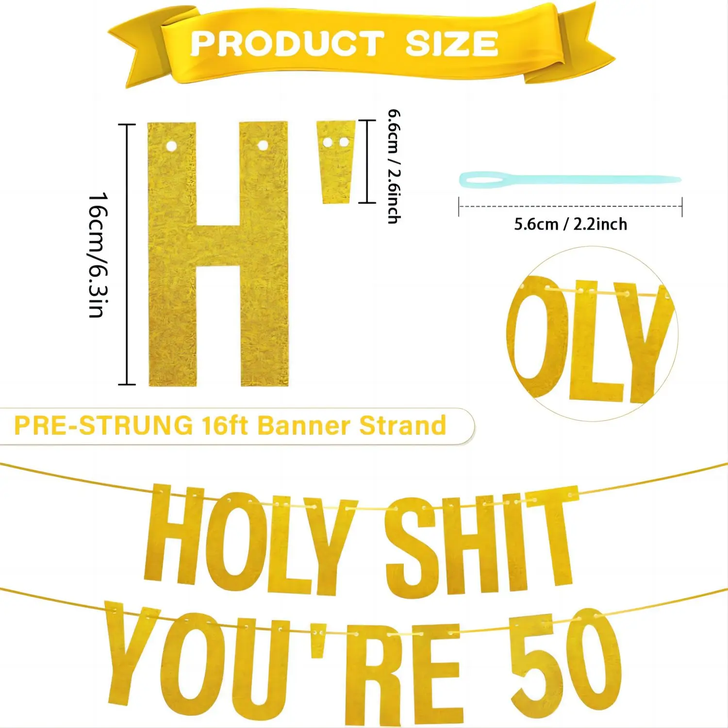 Gold Glitter Holy Shit You\'re 50 Birthday Banner Party Decor,Funny 50th Birthday Party Decorations Supplies,50th Photo Props