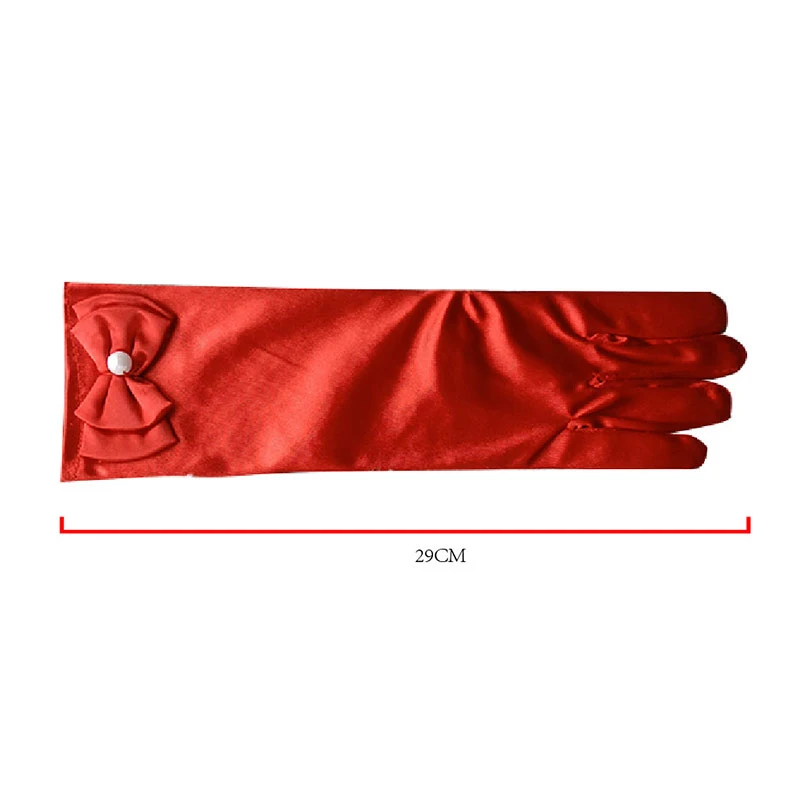 Gants en Satin pour enfants, longs de 29cm, Double couche, avec nœud en perle, mitaines à doigt complet, gants de scène de danse de princesse, accessoire de Costume