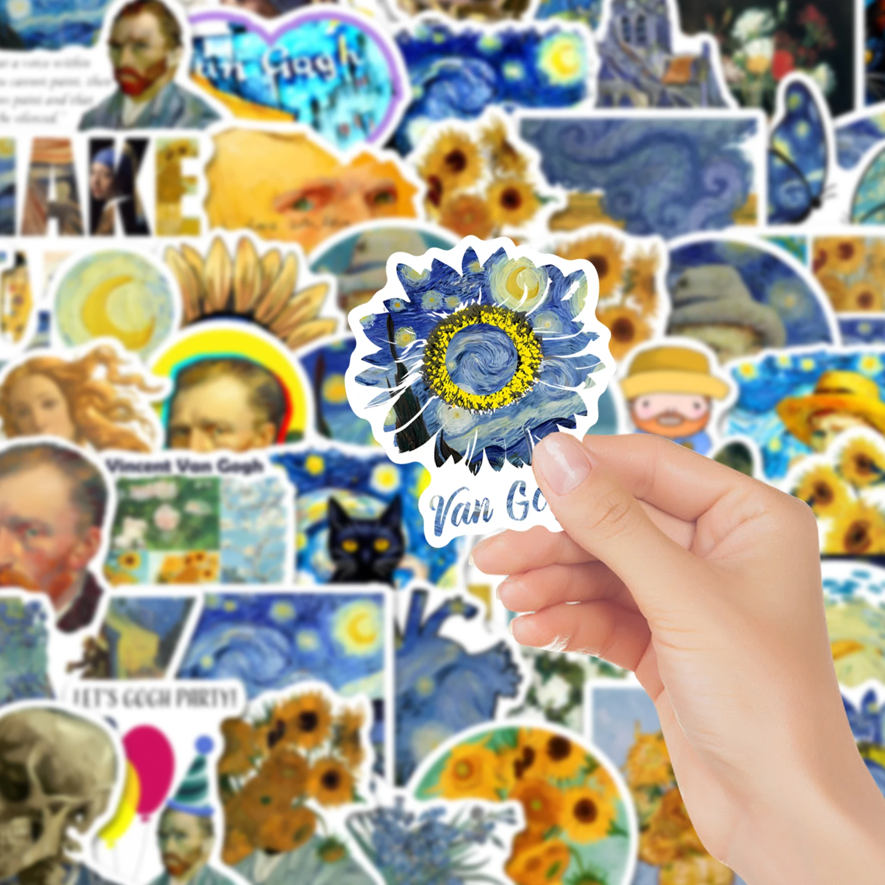 50pcs Classic Art Painting Stickers | Van Gogh Starry Night Sunflowers Decals for Laptop, Journal & Water Bottle, Aesthetic Art
