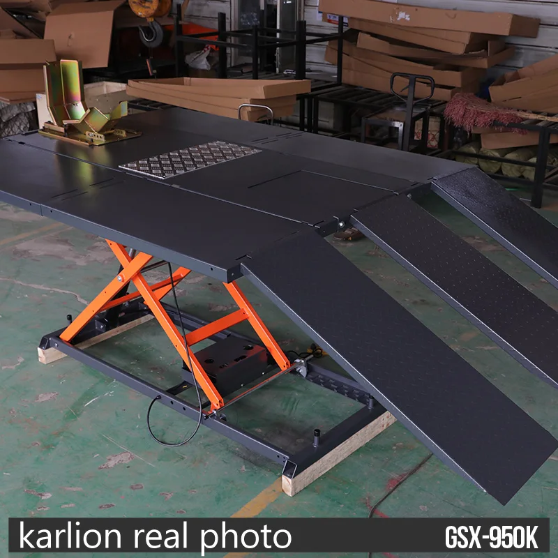 For KARLION 950K CE Certified Electric Hydraulic Scissor Steel Motorcycle Lift Table Wholesale for Efficient Motorcycle Repair