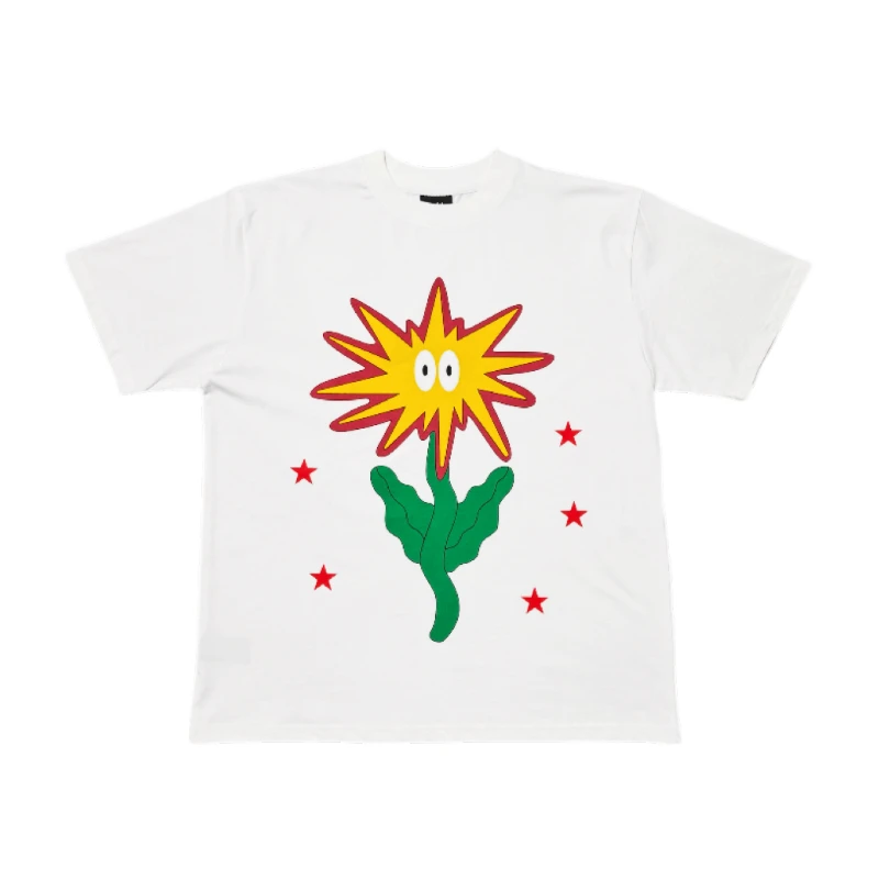 

European Summer Trend Hot Sunflower Super Clear Print New Men's Loose Comfortable High Street Pure Cotton Breathable T-shirt