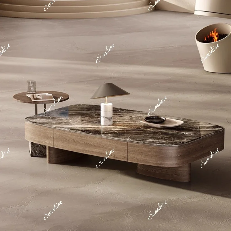 

Light luxury natural luxury stone coffee table, Italian living room home storage coffee table