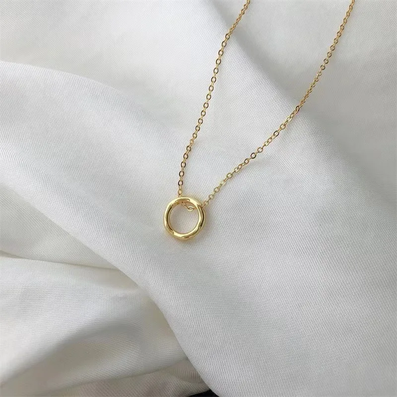 

S925 Sterling Silver Plated With 14K Gold Simple Irregular Round Pendant Necklace Women Charm Best Friend Gift Jewelry