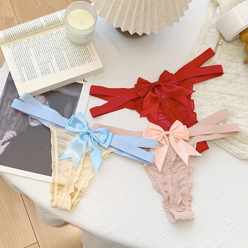 

Seamless Lace Thongs Cotton Crotch Bow G-String Sexy Lingerie Cute T-Pants Women Panties Ladies Girls Briefs Femme Female Pants