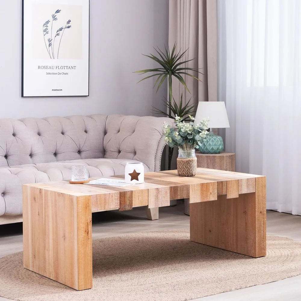 

48.2" Rectangle Coffee Table, Wooden Coffee Tables with Modern Design, Rustic Center Table Big Minimalist Tea Table for Living R