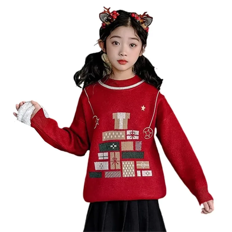 

Fashion Kids Christmas Sweaters For Girl Elegant Soft Knitted Outfits Children New Year Knitwear Christmas Costume Clothes 5-14Y