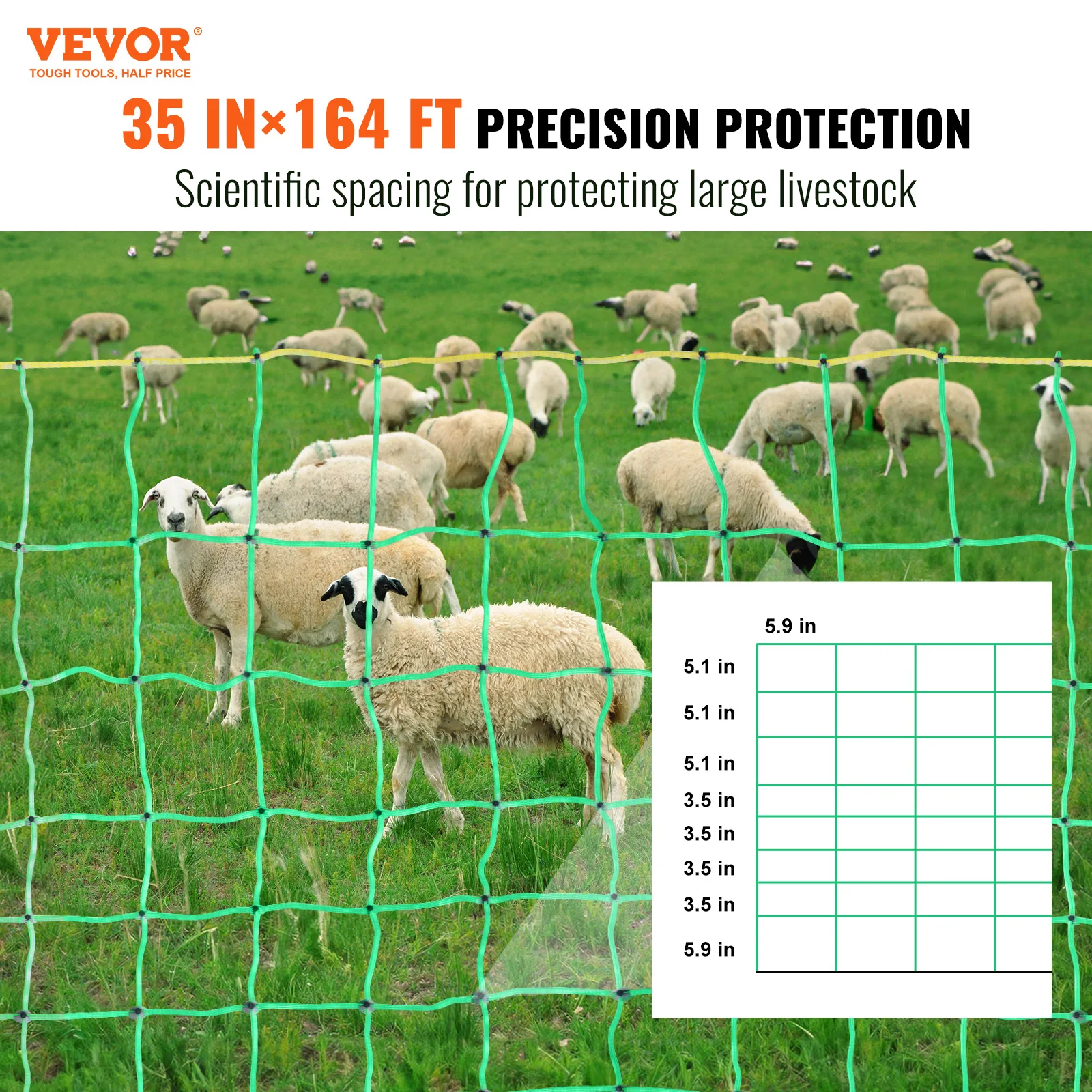 VEVOR Electric Fence Netting PE Net Fencing with Posts Double-Spiked Stakes Utility Portable Mesh for Goats Sheep Lambs Deer Hog