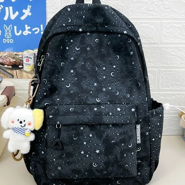 New Womens Star & Moon Print Tie-Dye Backpack Large Capacity Casual School Bag with Travel Backpack for Girls Students