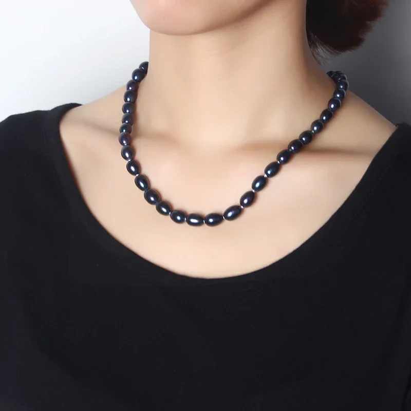 Dainashi Natural Black Pearl Necklace,925 Sterling Silver Shiny Star Buckle,8-9mm Size,45cm Length 925 sterling silver necklace