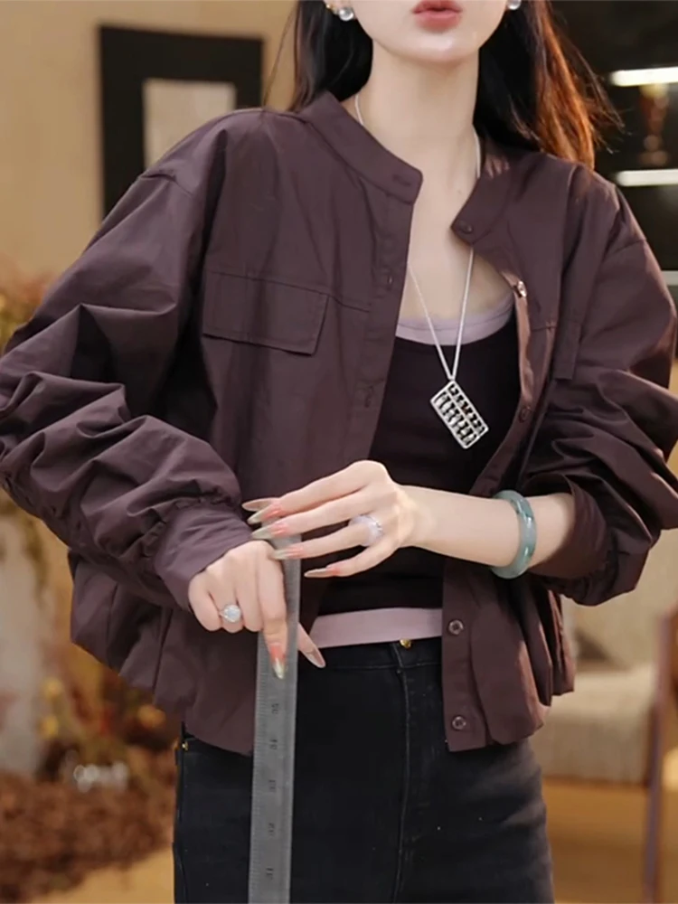 Modisches Amerikanisches Ort Jaet Damen Frühling Herbst 2026 Neues Gefaltetes Sport-Sleeve-Oberteil Locker Sitzend Koreanischer Stil