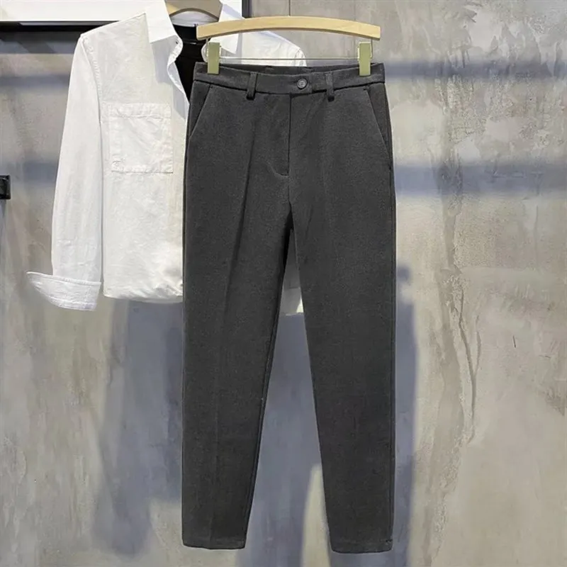 

Мужские осенне-зимние утепленные шерстяные брюки прямого кроя, повседневные свободные брюки в корейском стиле, брюки-клеш длиной 9/10