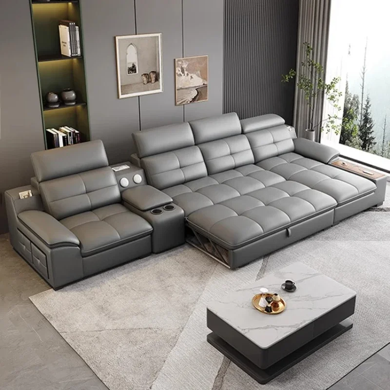 Nordic Functional Sofa Electric Adjustable Modern Storage Sofa Smart Leather Divano Letto Living Room Furniture