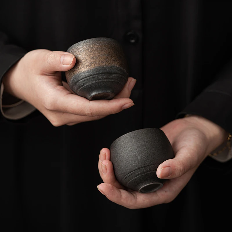 

Japanese Style Handmade Stoneware Tea Cup Kung Fu Tea Set Tea Cup Small Single Cup Ancient Style Quiet Road Cups Bowl Teacup