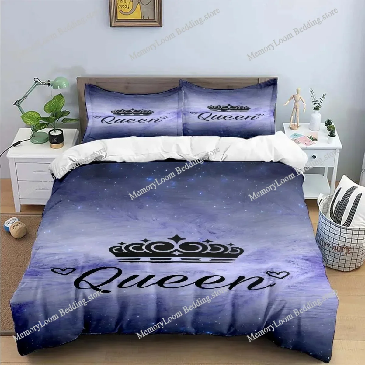 

Hot Sale Fashion crown pattern King Queen Bedding Set Single Twin Full King Size Bed Adults Teens Bedroom Luxury Gift
