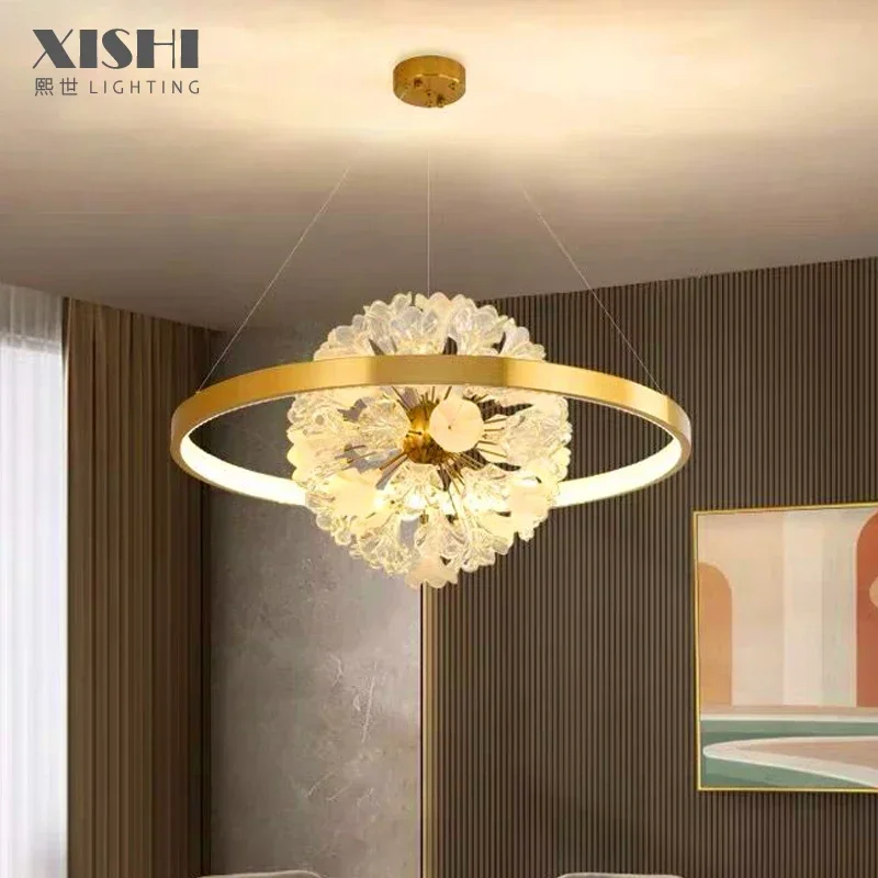 

Post-modern light luxury chandelier crystal lily of the valley flower branch design living room light simple modern restaurant
