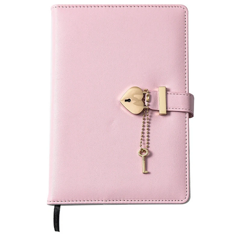 Notepad Thickened Heart-Shaped Lock Cute Girl Love Lock Diary Girl Birthday Gift (Pink,1 Set)