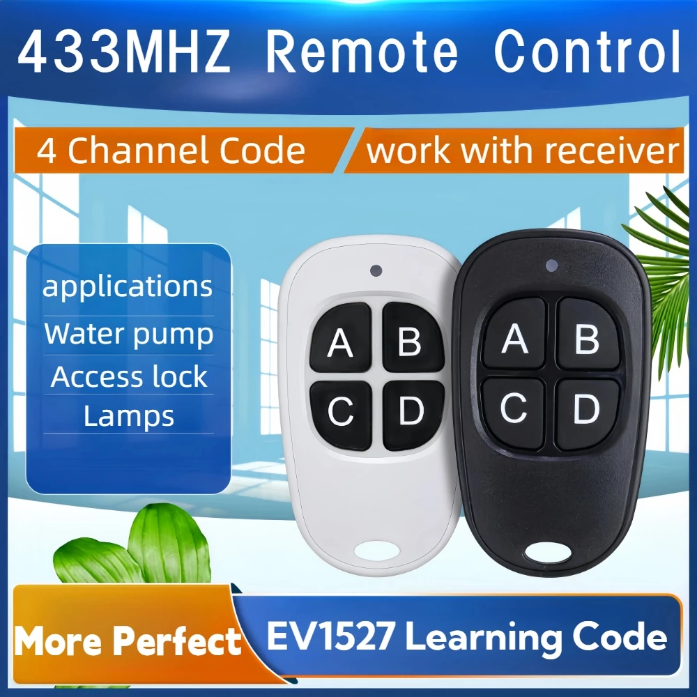 1pc 433MHZ Remote Control Auto 4 Channel Code Electric Learning Code Gate Garage Door Opener with Keychain for Relay Receiver