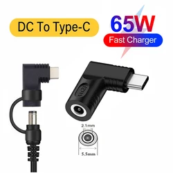 PD ​65W Fast Charging Converter 5.5X2.5/2.1mm DC Power to Type C Output Adapter for USB C Laptop Tablet Switch Phone & More