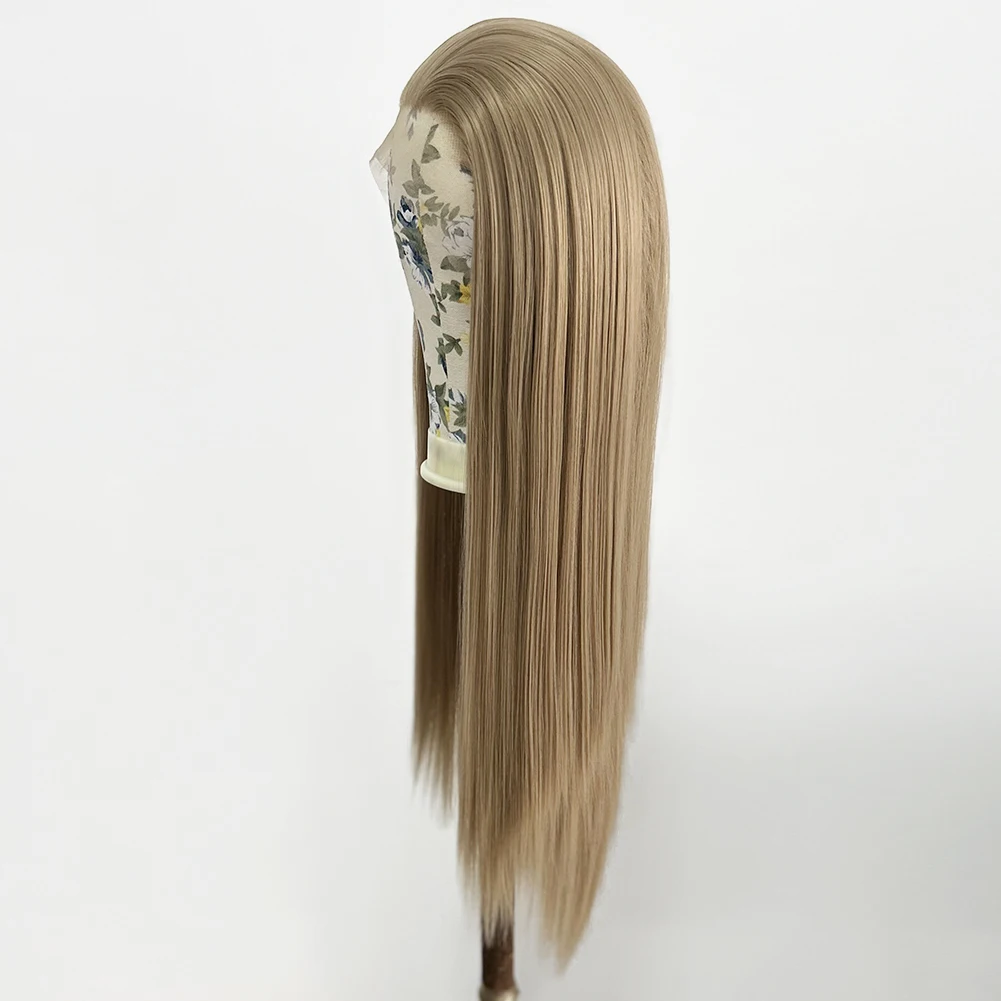 Long Straight 13x4 Lace Front Wig Ash Blonde Glueless Synthetic Lace Wigs for Women Natural Hairline Lace Front Party Wig