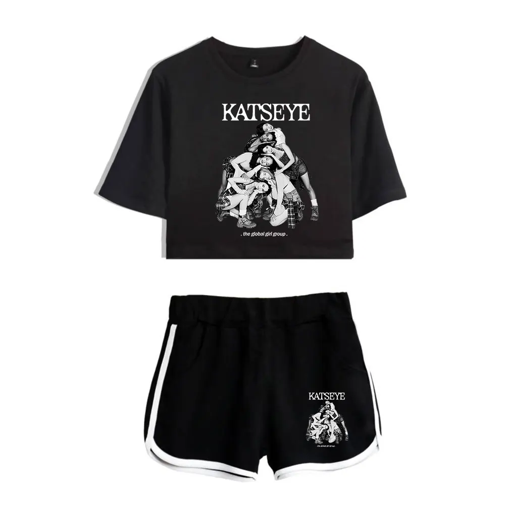 Katseye Tour 2025 Merch Tops Two Piece Set Shorts+Lovely TShirt Harajuku Streetwear Girl Sets Everyday Wear
