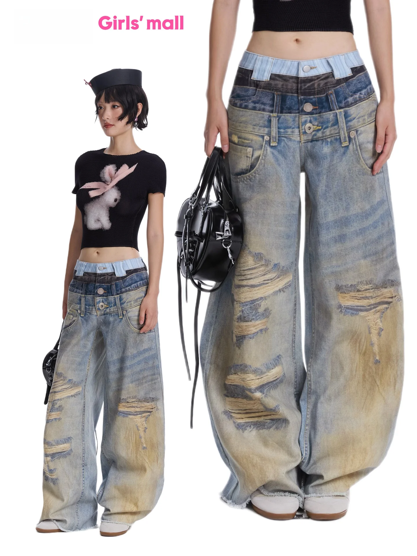 

Винтажные джинсы MOF Girl с прямыми штанинами, универсальные, с выцветшим принтом, с высокой талией, нейтральные, с застежкой на пуговицах