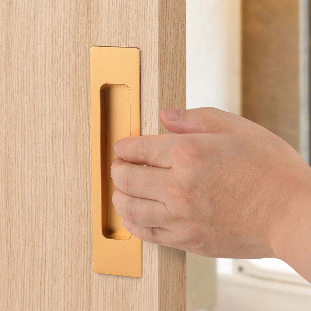 1Pcs Aluminum Alloy Concealed Buckle Embedded Sliding Door Handles Double-sided Self-adhesive Kitchen Balcony Door Handle