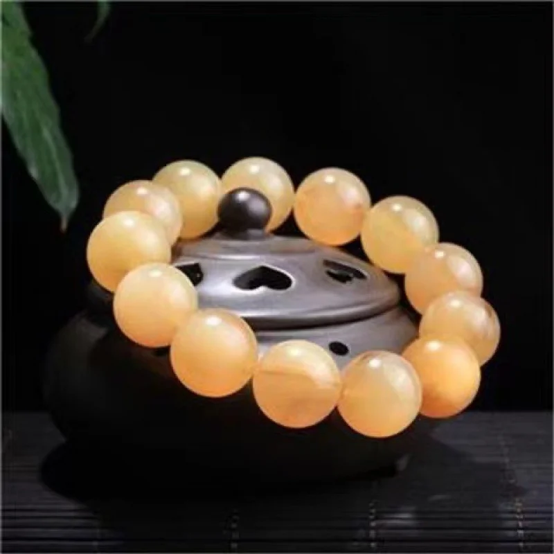 

Buddha Beads Bracelet Plateau Natural Icy Yellow Material Old Sheep Horn with Bloodshot Men and Women Crafts