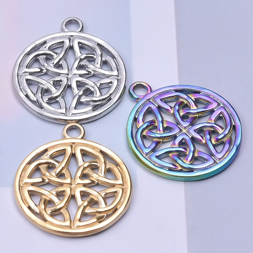 

10PCS Round Flower of Life Necklace Stainless Steel Charm Trendy Rainbow Pendant DIY Craft Jewelry Making Earring Bulk Wholesale