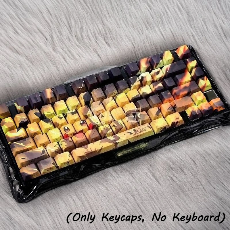 

130 Keys Pikachu PBT Cherry Keycaps Cartoon Pokemon Keycap Set For Mechanical Keyboard Five-Sided Sublimation Transparent Keycap