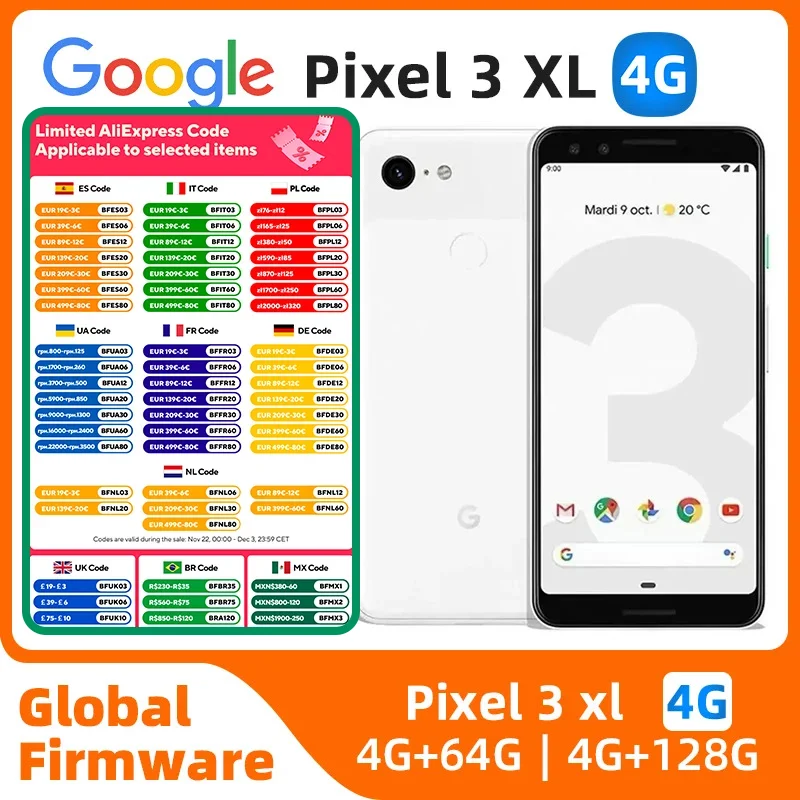 هاتف Google Pixel3xl 4G بشاشة 6.3 بوصة Snapdragon845 18 وات شحن بطارية 3430 مللي أمبير في الساعة مستعمل