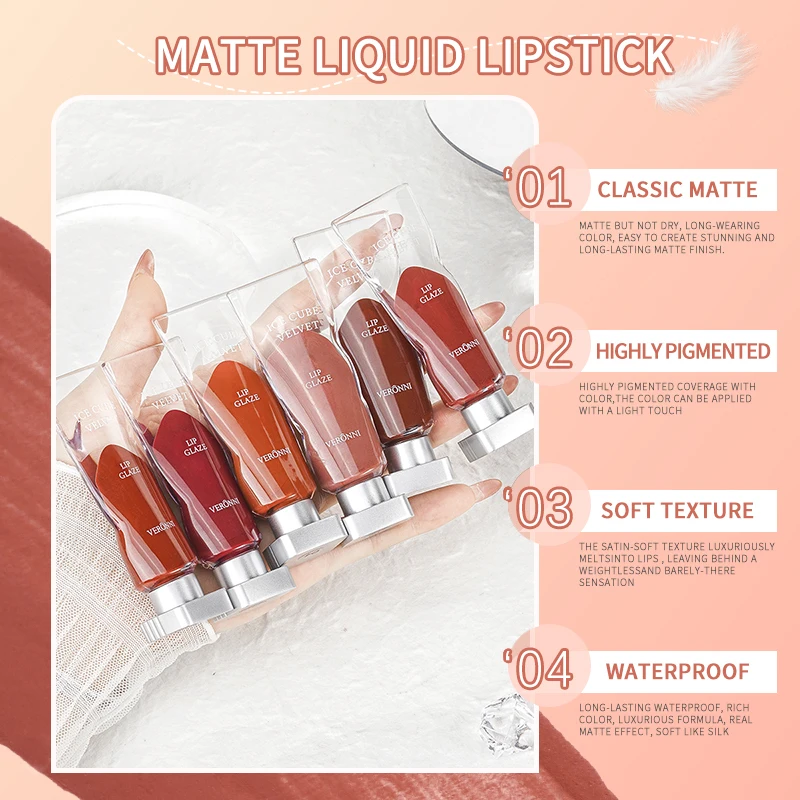 ลิปกลอสเนื้อกระจกใส ลิปออยล์เกาหลี เครื่องสำอางกันน้ำ ลิปสติกเนื้อลิควิด สีนู้ด น้ำตาลใส แต่งหน้า