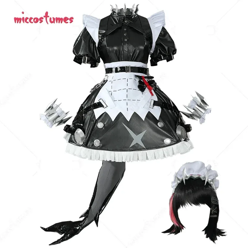 Miccostumes 여성용 엘렌 조 의상 메이드 복장 세트 드레스 앞치마와 헤어밴드 손목밴드 할로윈 코스프레 의상v;2,r'6;t.