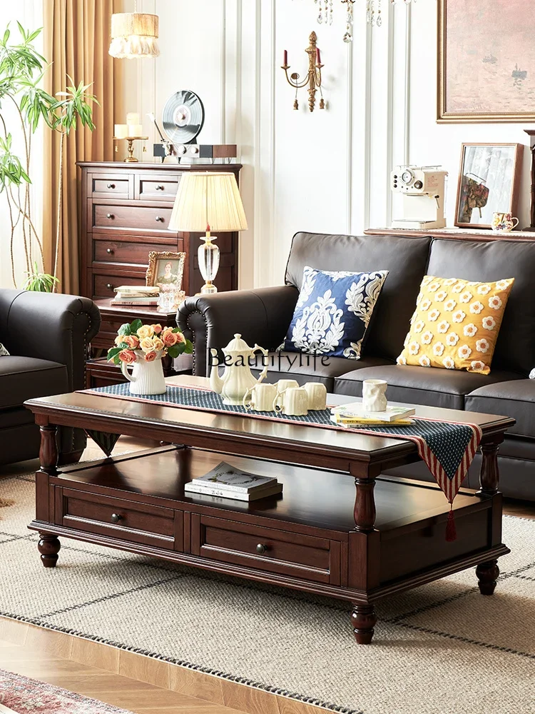 

LD33American-Style Solid Wood Tea Table Living Room Home Retro Rectangular Tea Table