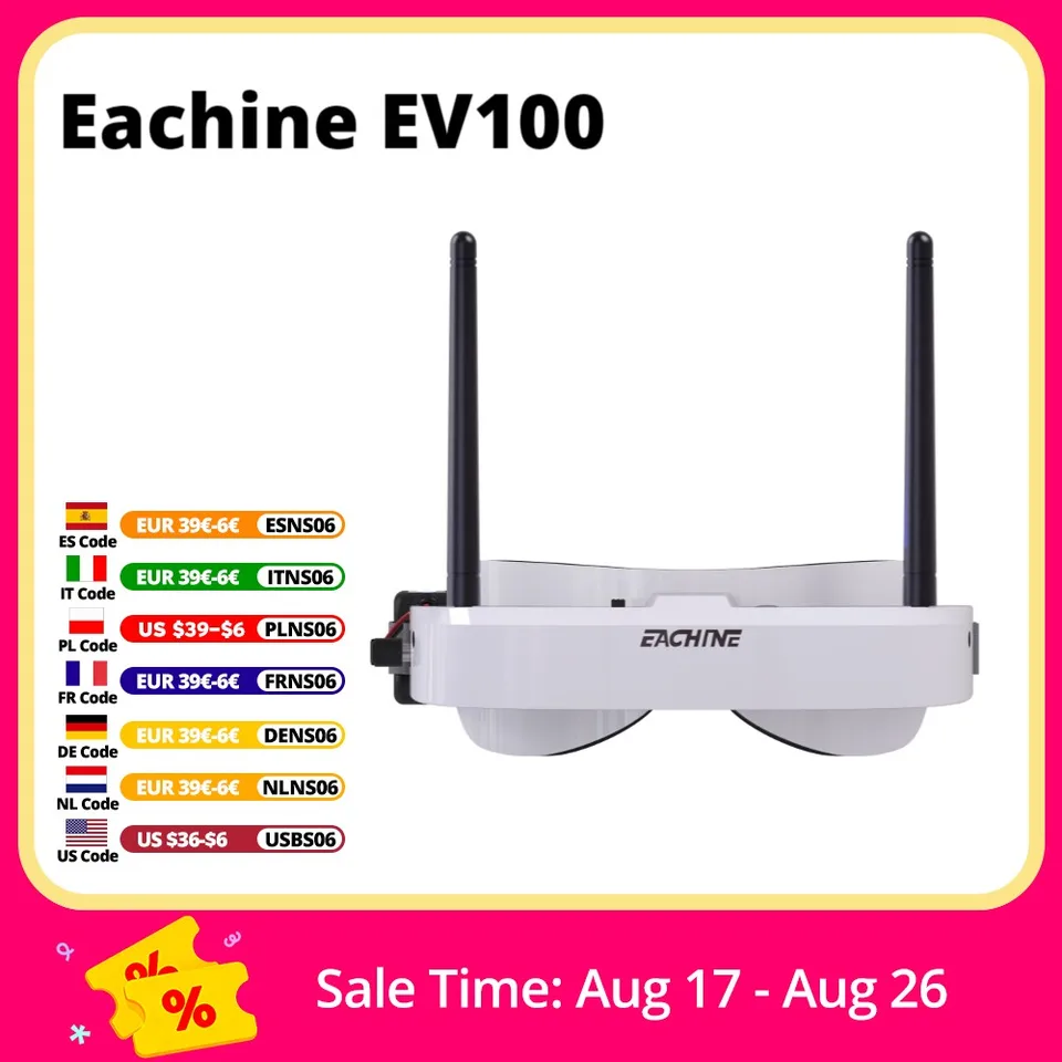 Eachine EV100 720*540 5.8G 72CH FPV Goggles With Dual Antennas Fan