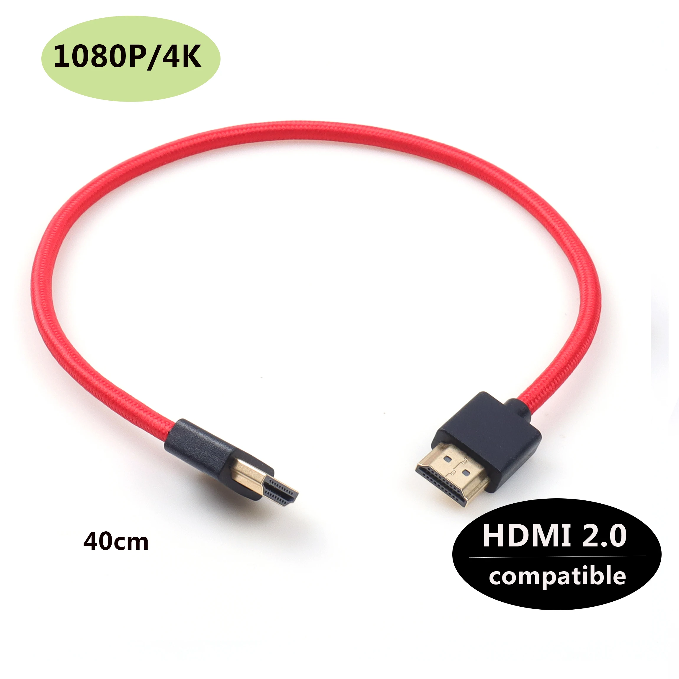 【LANO】Neues Schwarz/Rotes HD-Stecker-zu-Stecker-Nylonkabel für Gerade Verbindung 1080P/4K HD 2.0 40 cm für Gaming-Computer-Kamera-Monitor