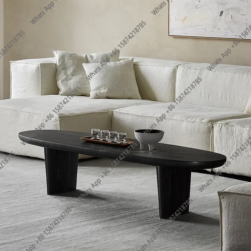 

N62 Nordic style European white oak minimalist oval solid wood coffee table living room modern simple tea table