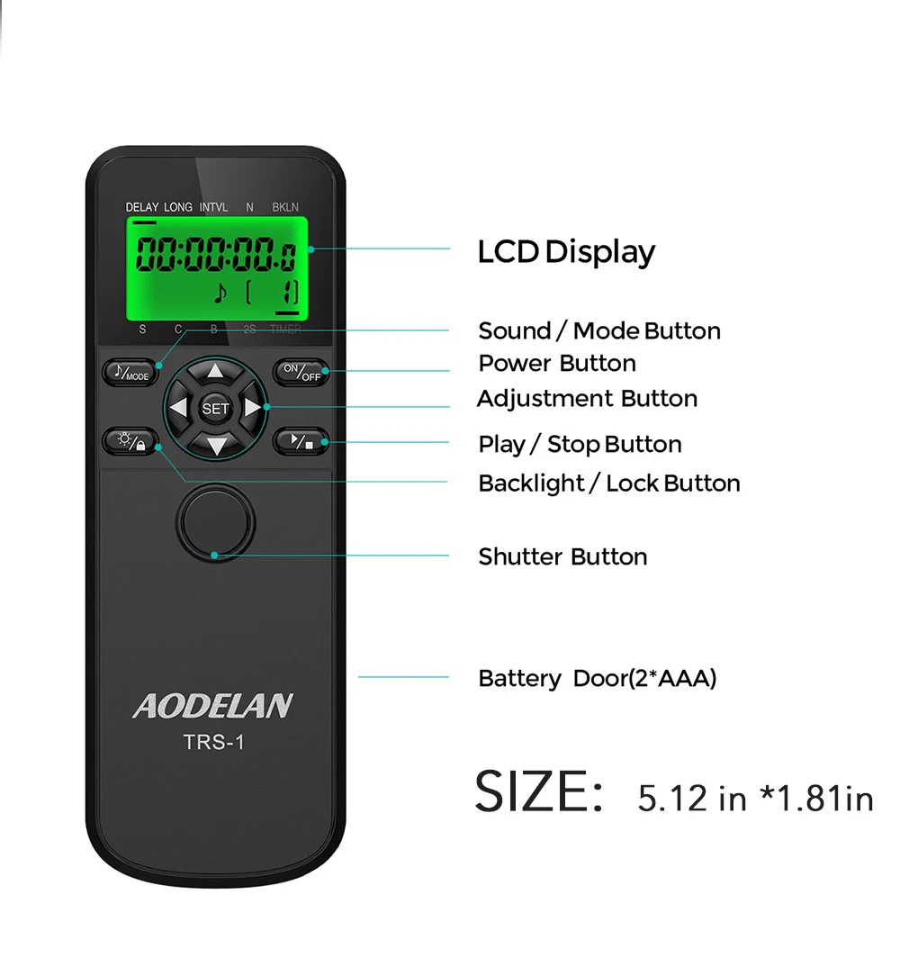 AODELAN Intervalometer Timer Remote Control for Nikon Z5II Z7II Z7 Z6 Z5 D750 D780 P1000 D7500 D7200 D5600 D5500 D5300 ZR Z5II