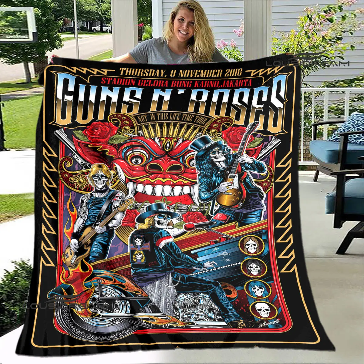 Guns n\'roses band retro print blanket Flannel Soft Comfort Blanket Home Travel Blanket Kids Warm Blanket birthday gift