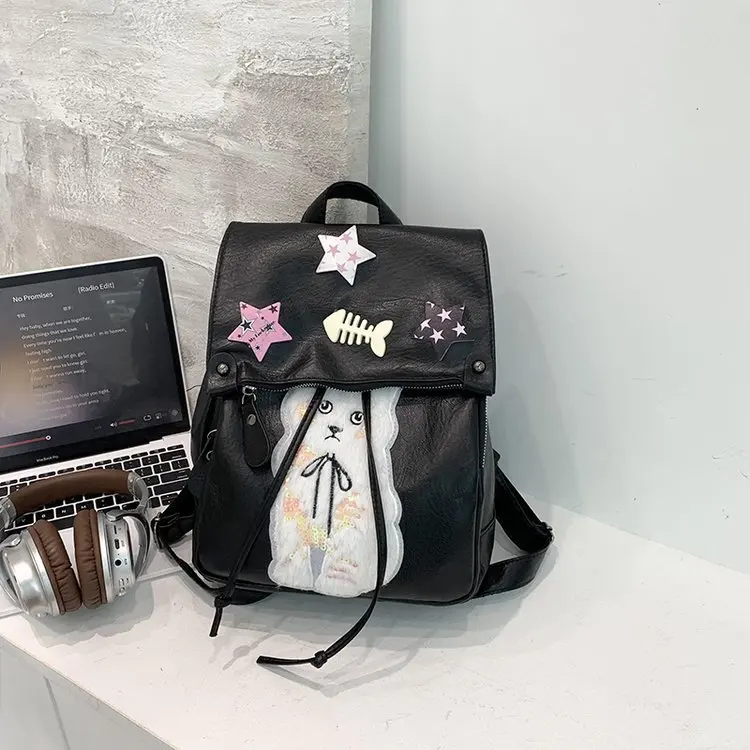 

Vintage Gothic Punk Cross Cartoon Cat Backpacks Trendy Fashion Harajuku Students Backpack Y2k Women Streetwear Star Schoolbags